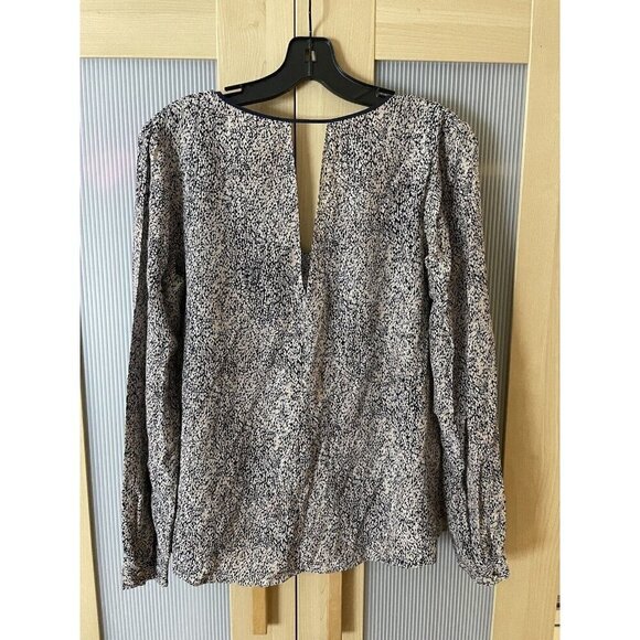 REBECCA TAYLOR 100% Silk Blouse White Blue Top Floral V-Neck Size 2 Or Medium - Picture 3 of 6